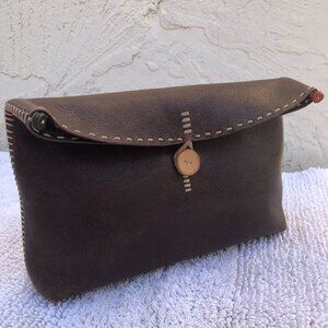 Fredd & Basha Brown Leather Button Fold Over Clutch Bag Multipurpose Carryall